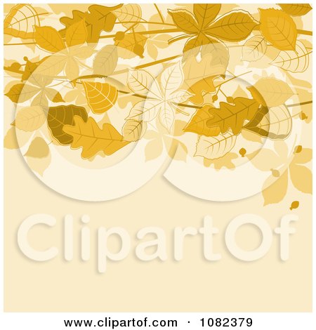 Clipart Beige Autumn Background With Brown Leaves Above Copyspace - Royalty Free Vector Illustration by Vector Tradition SM