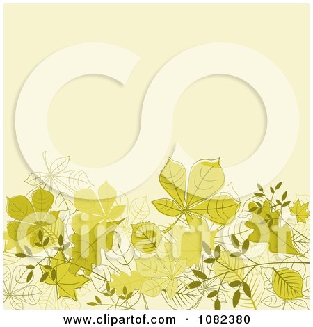 Clipart Beige Autumn Background With Green Leaves Below Copyspace - Royalty Free Vector Illustration by Vector Tradition SM
