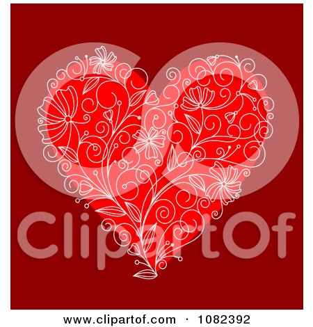 Clipart Red Floral Heart On Deep Red - Royalty Free Vector Illustration by Vector Tradition SM