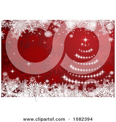 Clipart Red Christmas Tree Background With Snowflakes - Royalty Free Vector Illustration by Vector Tradition SM