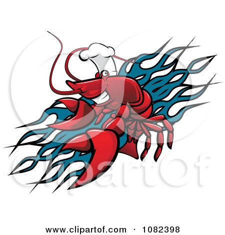 Clipart Red Chef Lobster Over Blue Flames - Royalty Free Vector Illustration by Vector Tradition SM