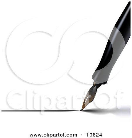 a Black Calligraphy Ink Pen Writing on White Paper Clipart Illustration by Leo Blanchette