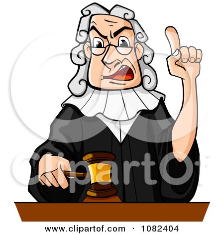 Clipart Judge Holding Up A Gavel And Finger - Royalty Free Vector Illustration by Vector Tradition SM