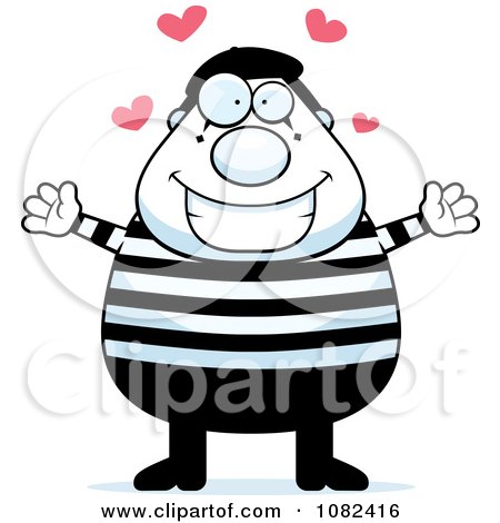 Clipart Sweet Chubby Mime With Open Arms And Hearts - Royalty Free Vector Illustration by Cory Thoman