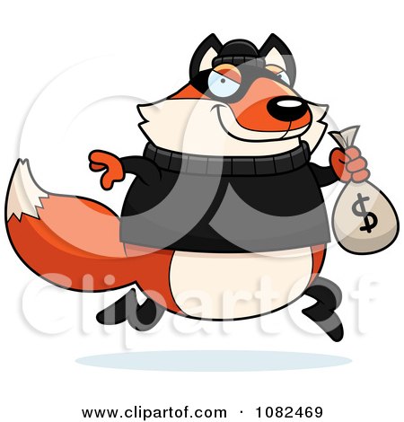 Clipart Fox Robbing A Bank - Royalty Free Vector Illustration by Cory Thoman