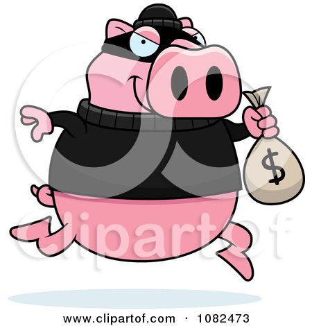 Clipart Pig Robbing A Bank - Royalty Free Vector Illustration by Cory Thoman