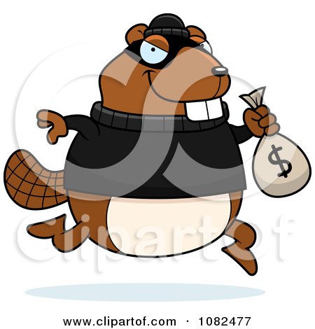 Clipart Beaver Robbing A Bank - Royalty Free Vector Illustration by Cory Thoman