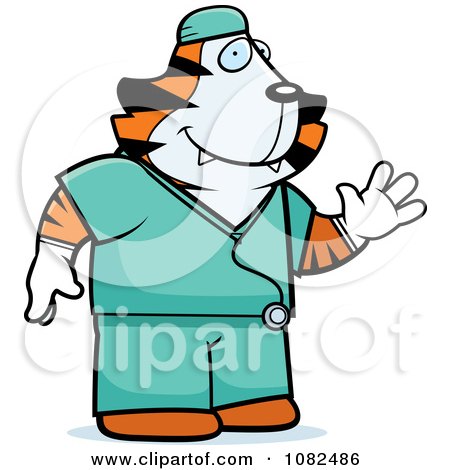 Clipart Tiger Surgeon Doctor In Scrubs - Royalty Free Vector Illustration by Cory Thoman