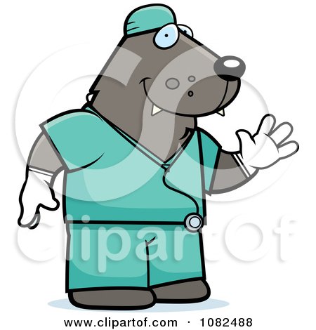 Clipart Wolf Surgeon Doctor In Scrubs - Royalty Free Vector Illustration by Cory Thoman