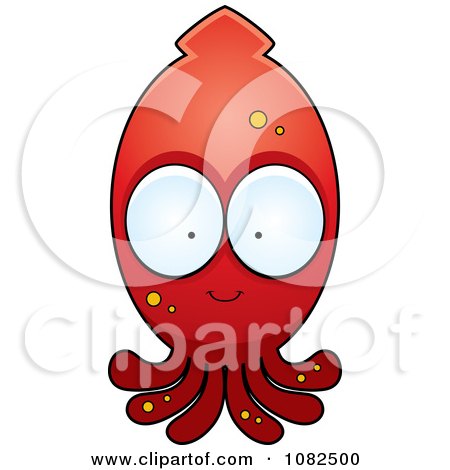 Clipart Red Squid Character - Royalty Free Vector Illustration by Cory Thoman