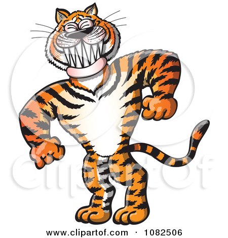 Clipart Strong Bully Tiger Grinning - Royalty Free Vector Illustration by Zooco