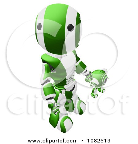 Clipart 3d Green Ao-Maru Robot Holding Hands With A Web Cam - Royalty Free CGI Illustration by Leo Blanchette
