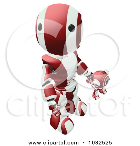 Clipart 3d Red Ao-Maru Robot Holding Hands With A Web Cam - Royalty Free CGI Illustration by Leo Blanchette
