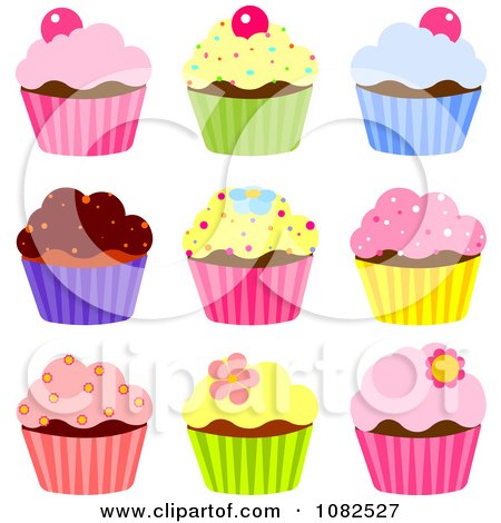 Clipart Colorful Cupcakes - Royalty Free Vector Illustration by Pushkin