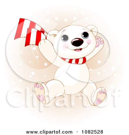 Clipart Cute Polar Bear Cub Jumping In Winter Snow - Royalty Free Vector Illustration by Pushkin