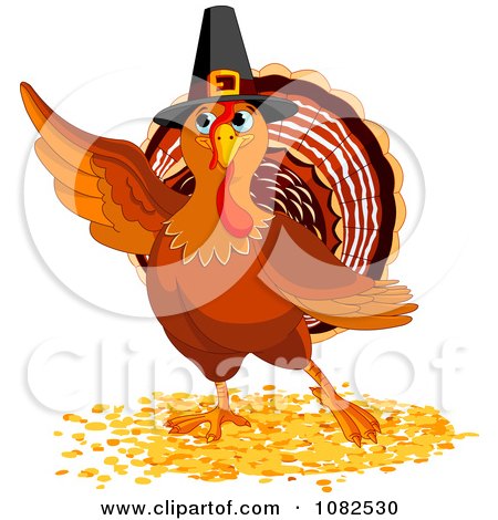 Clipart Thanksgiving Turkey Bird Pointing - Royalty Free Vector Illustration by Pushkin