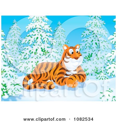 Clipart Tiger Resting In A Winter Forest - Royalty Free Illustration by Alex Bannykh
