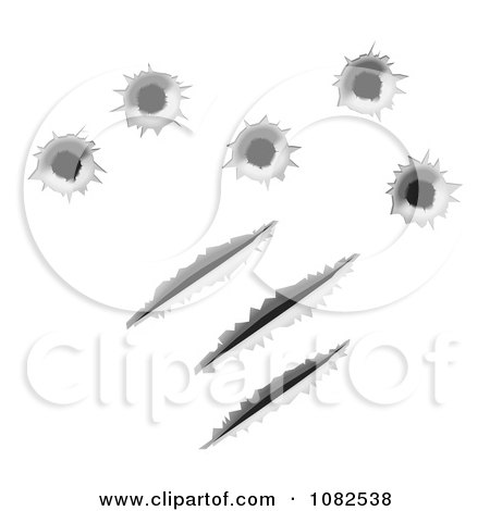 Clipart 3d Bullet Holes And Slash Marks - Royalty Free Vector Illustration by AtStockIllustration
