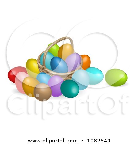 Clipart 3d Dyed Easter Eggs And A Basket - Royalty Free Vector Illustration by AtStockIllustration