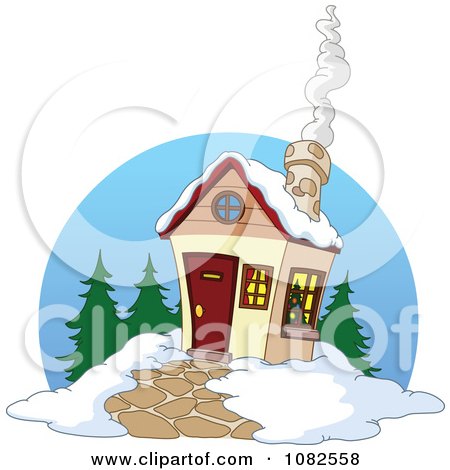 Clipart Winter Cabin With Smoke Rising From The Chimney - Royalty Free Vector Illustration by yayayoyo