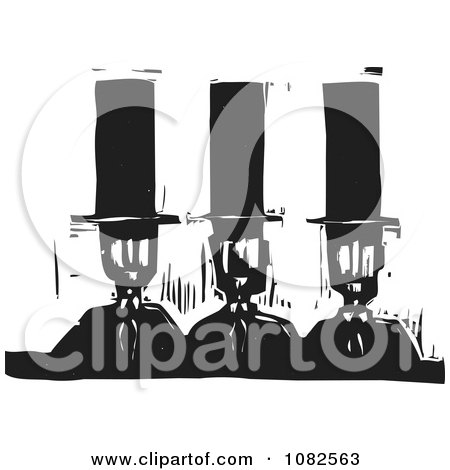 Clipart Black And White Woodcut Styled Men In Top Hats - Royalty Free Vector Illustration by xunantunich
