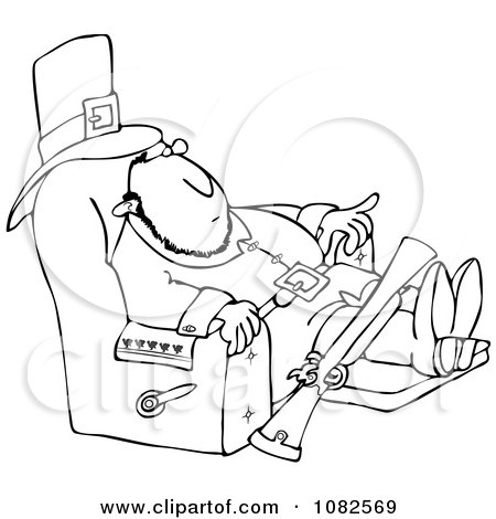 Clipart Outlined Thanksgiving Pilgrim Relaxing In A Recliner - Royalty Free Vector Illustration by djart