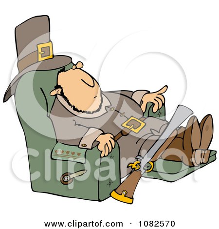 Clipart Thanksgiving Pilgrim Relaxing In A Recliner - Royalty Free Vector Illustration by djart