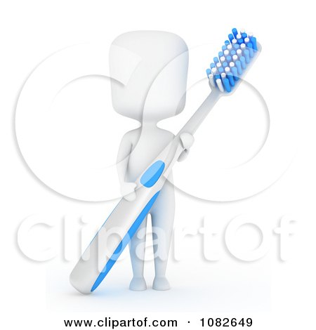 Clipart 3d Ivory Man Holding A Tooth Brush - Royalty Free CGI Illustration by BNP Design Studio