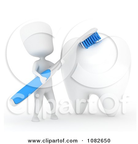 Clipart 3d Ivory Man Brushing A Tooth - Royalty Free CGI Illustration by BNP Design Studio