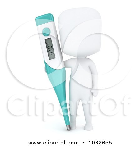Clipart 3d Ivory Man Holding A Thermometer - Royalty Free CGI Illustration by BNP Design Studio
