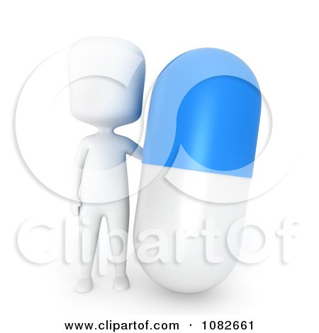 Clipart 3d Ivory Man With A Large Pill - Royalty Free CGI Illustration by BNP Design Studio