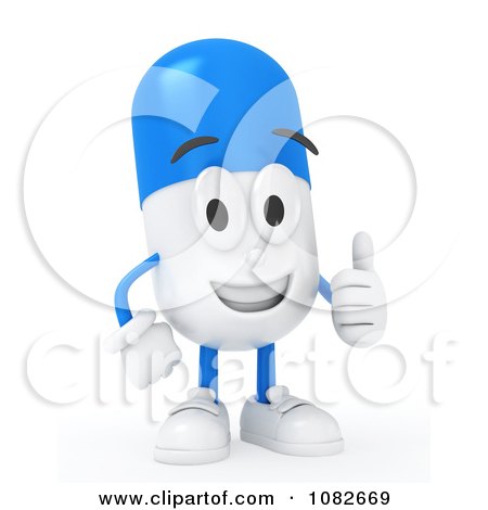 Clipart 3d Pill Character Holding A Thumb Up - Royalty Free CGI Illustration by BNP Design Studio