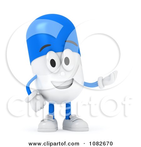 Clipart 3d Pill Character Presenting - Royalty Free CGI Illustration by BNP Design Studio