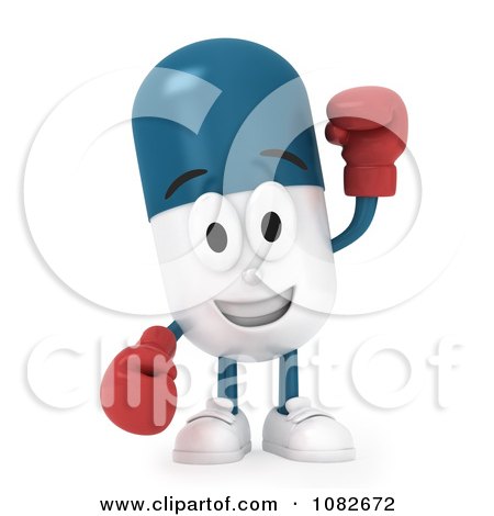 Clipart 3d Pill Character Wearing Boxing Gloves - Royalty Free CGI Illustration by BNP Design Studio