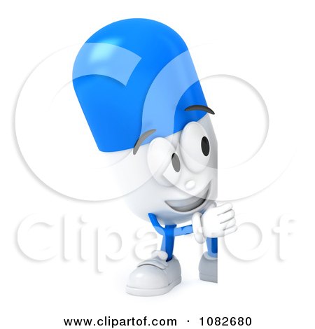 Clipart 3d Pill Character With A Blank Sign - Royalty Free CGI Illustration by BNP Design Studio