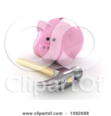 Clipart 3d Hammer And Fat Piggy Bank - Royalty Free CGI Illustration by BNP Design Studio