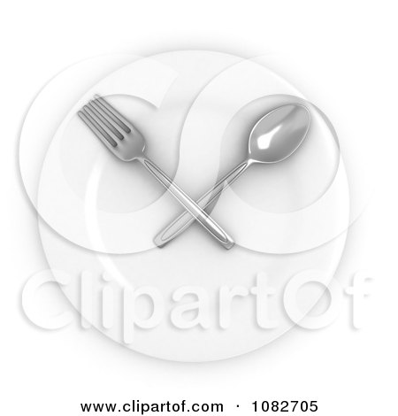 Clipart 3d Spoon And Fork Crossed On A Plate - Royalty Free CGI Illustration by BNP Design Studio