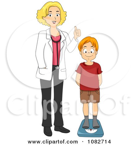Clipart Pediatric Doctor Measuring A Boys Weight - Royalty Free Vector Illustration by BNP Design Studio