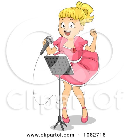 Clipart Girl Singing A Song In A Talent Show - Royalty Free Vector Illustration by BNP Design Studio
