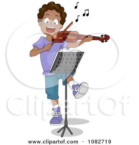 Clipart Happy Black Violinist Boy Dancing While Rehearsing - Royalty Free Vector Illustration by BNP Design Studio