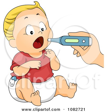 Clipart Hand Taking A Baby Boys Temperature - Royalty Free Vector Illustration by BNP Design Studio