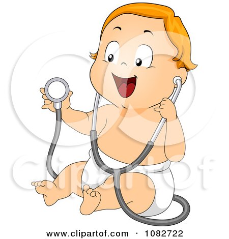 Clipart Baby Boy Playing With A Stethoscope - Royalty Free Vector Illustration by BNP Design Studio