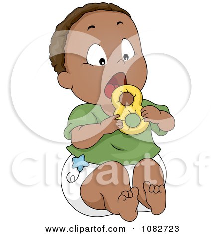 Clipart Black Baby Boy Chewing On A Teether - Royalty Free Vector Illustration by BNP Design Studio