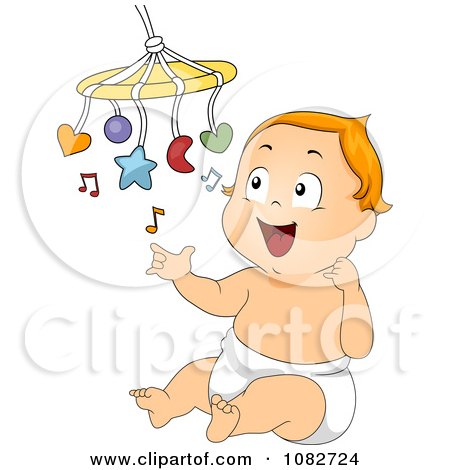 Clipart Baby Playing With A Mobile Toy - Royalty Free Vector Illustration by BNP Design Studio