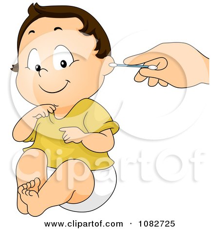 Clipart Baby Boy Getting His Ears Cleaned With A Cotton Swab - Royalty Free Vector Illustration by BNP Design Studio