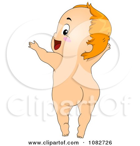 Clipart Naked Baby Boy Looking Back And Holding His Arms Up For A Hug - Royalty Free Vector Illustration by BNP Design Studio