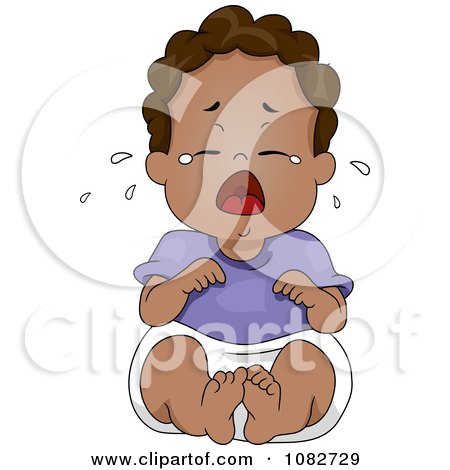 Clipart Black Baby Boy Sitting And Crying - Royalty Free Vector Illustration by BNP Design Studio