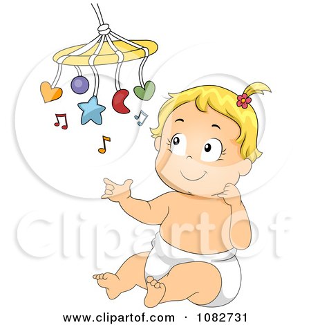 Clipart Baby Girl Playing With A Mobile Toy - Royalty Free Vector Illustration by BNP Design Studio