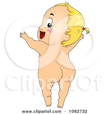 Clipart Naked Baby Girl Looking Back And Holding Her Arms Up For A Hug - Royalty Free Vector Illustration by BNP Design Studio