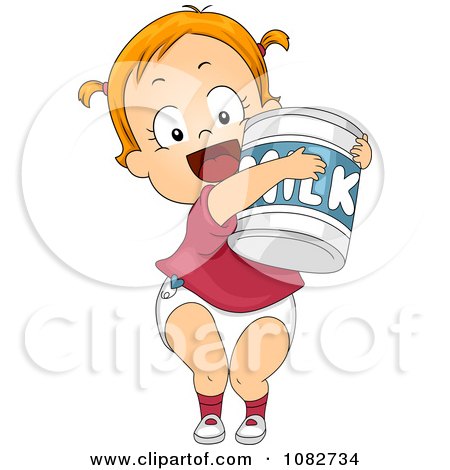 Clipart Baby Girl Holding Canned Milk - Royalty Free Vector Illustration by BNP Design Studio
